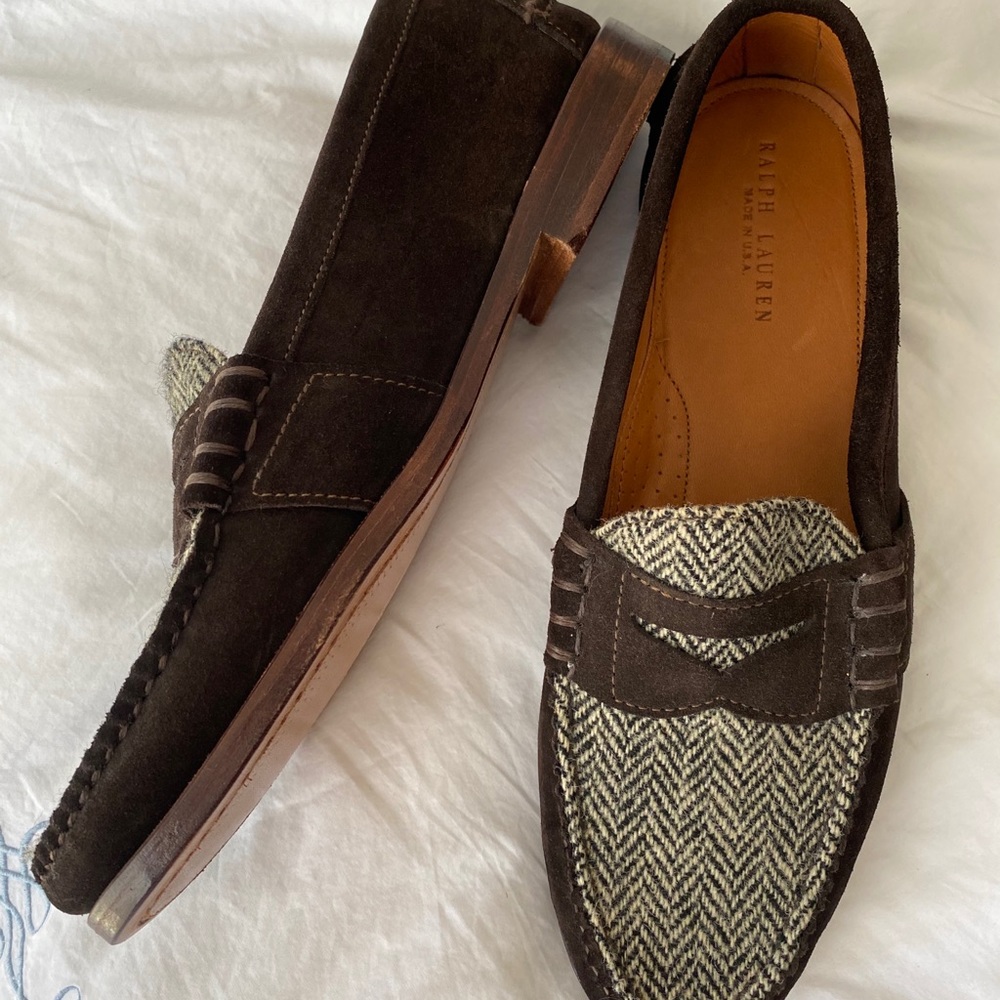 Ralph Lauren suede/tweed loafers. Brand New!!